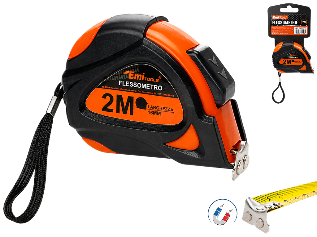 Рулетка Emi Tools, с магнитным зацепом, 2м×1,6см