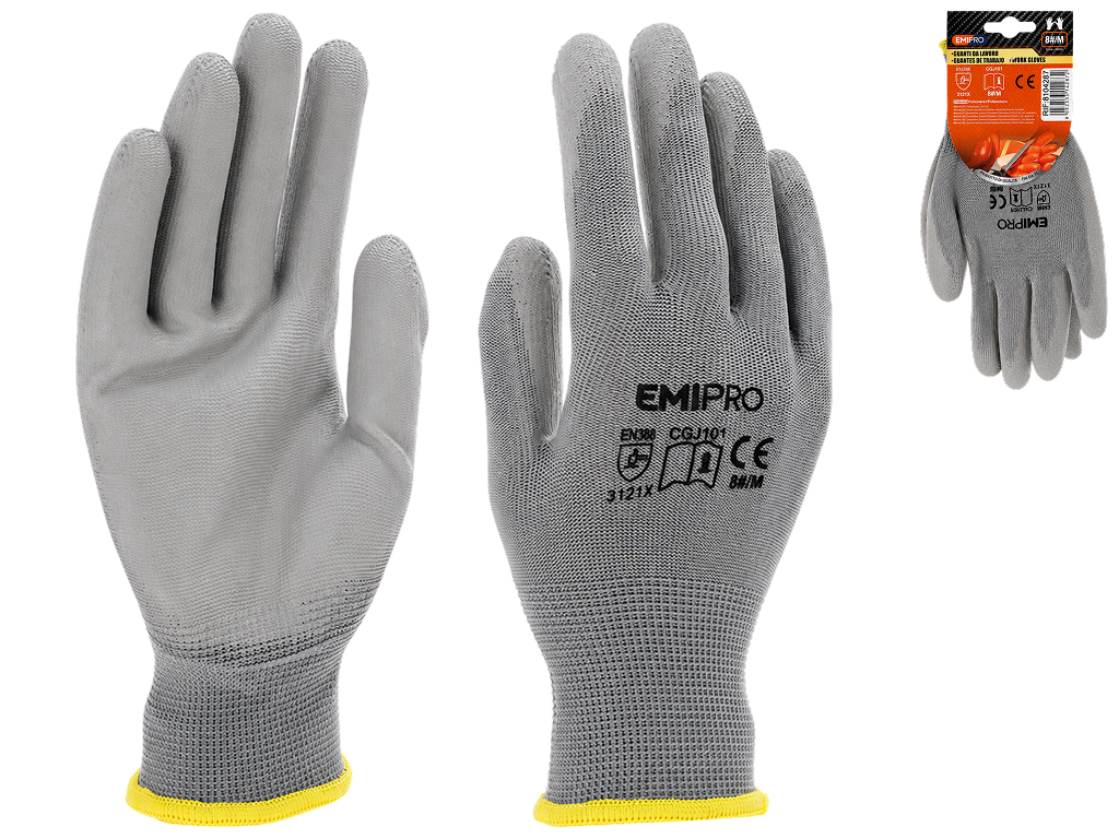 Перчатки рабочие EmiPro, полиэстер, PU, размер M