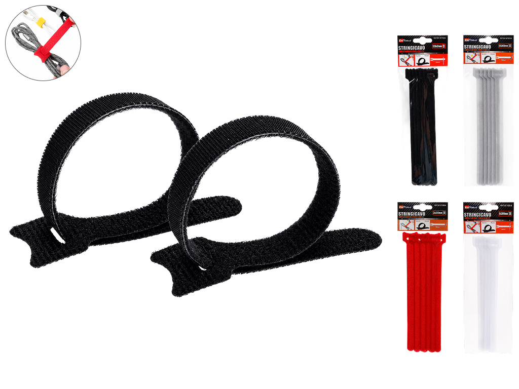 Стяжки-липучки для кабелей Emi tools 12×200 мм, 4 цвета, (цена за набор 6 шт)