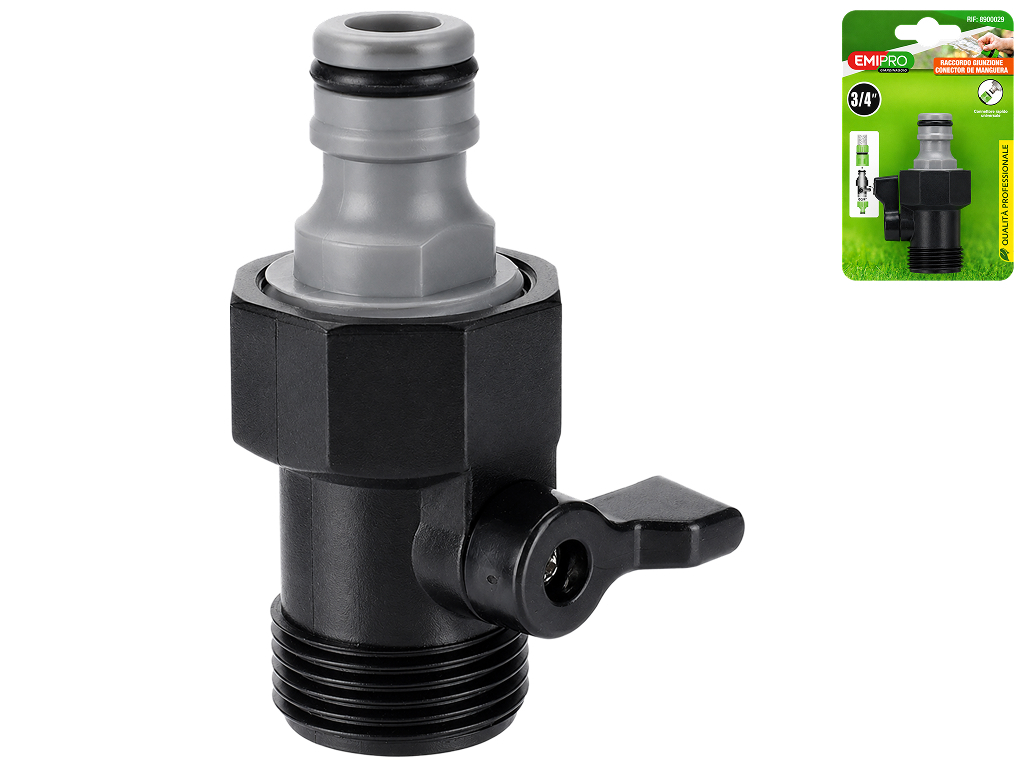 Коннектор для шланга Emipro с краном, 3/4"