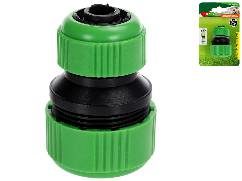 Ремонтный соединитель для шланга Emipro пластиковый зеленый, 1/2"-3/4"