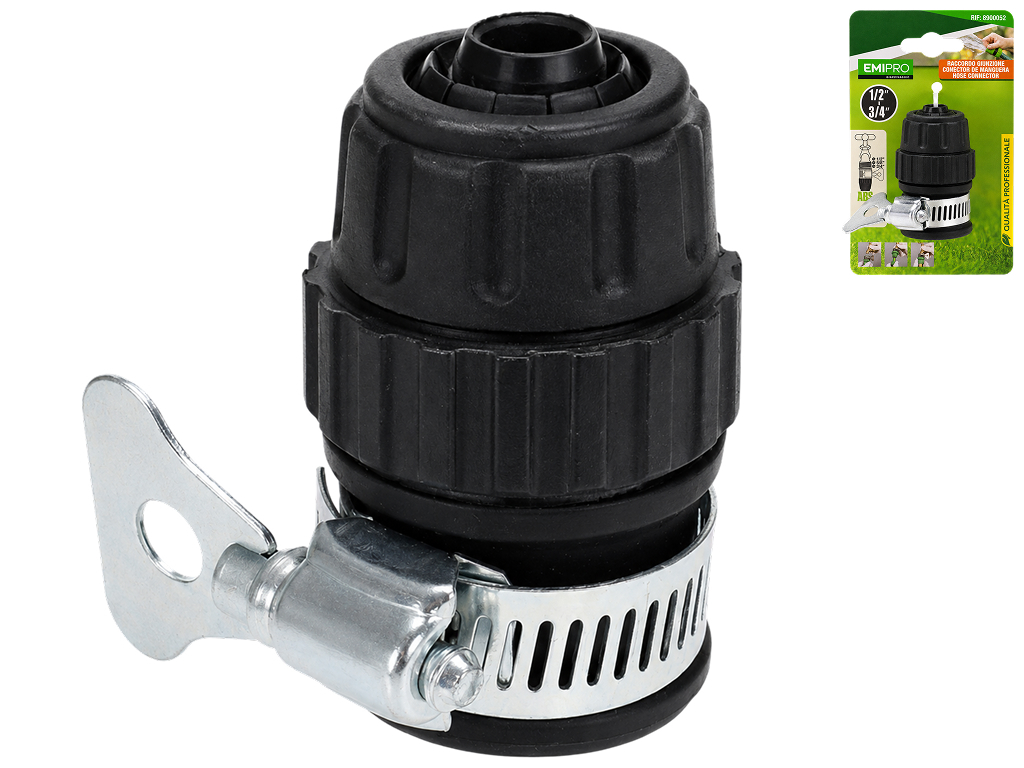 Адаптер для крана Emipro с хомутом пластиковый черный, 1/2"-3/4"