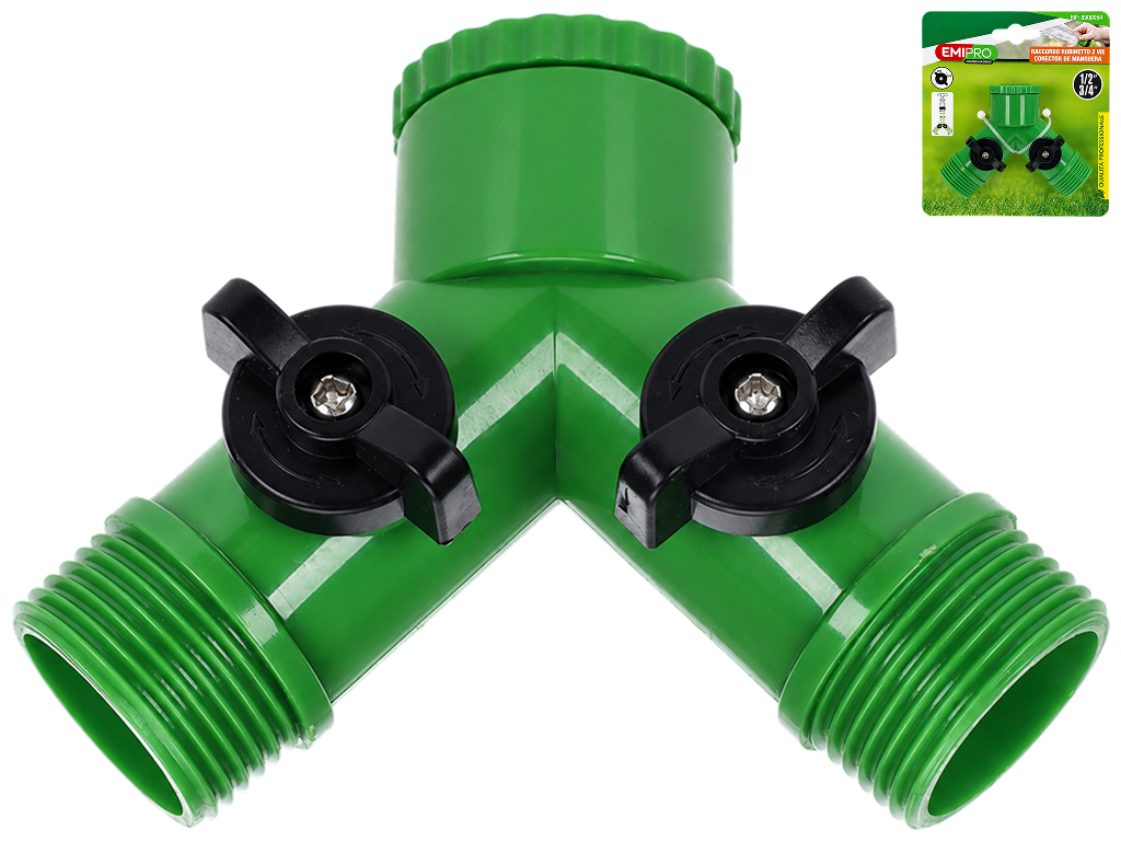 Разветвитель для крана Emipro двухканальный пластиковый зеленый, 1/2"-3/4"