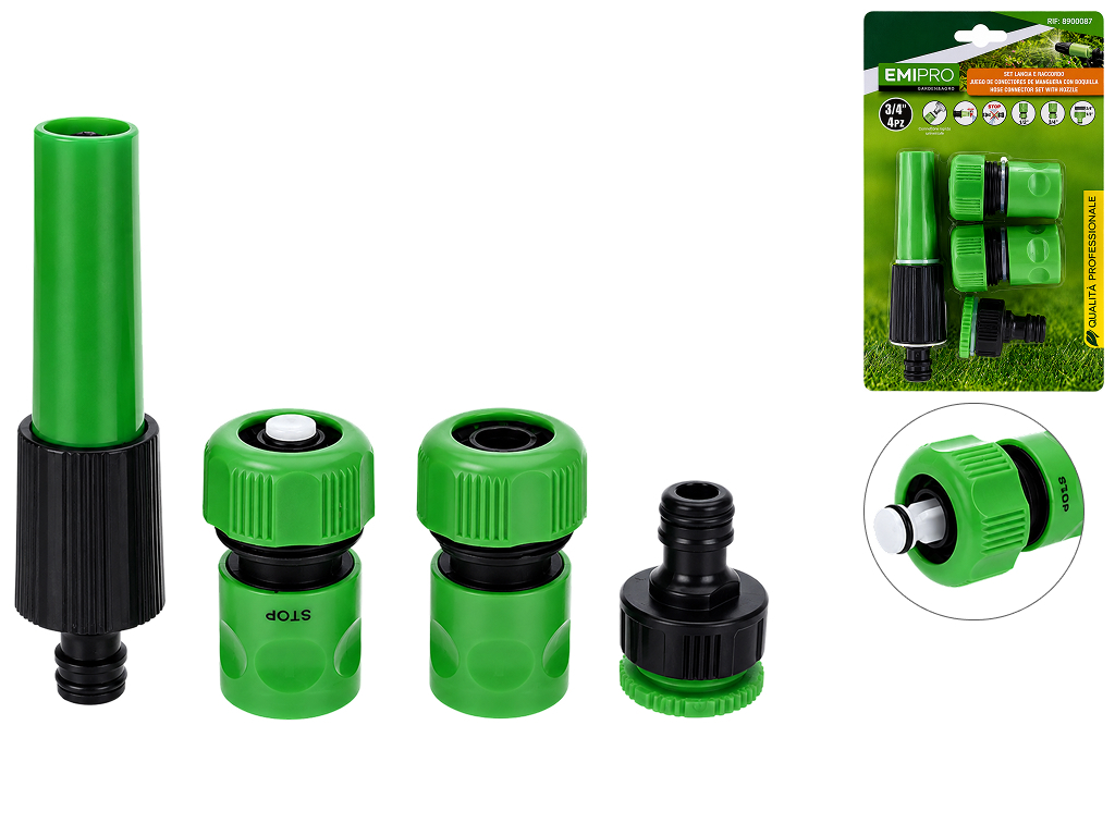 Набір для поливу Emipro, насадка 3/4" та конектори, 4 предмети