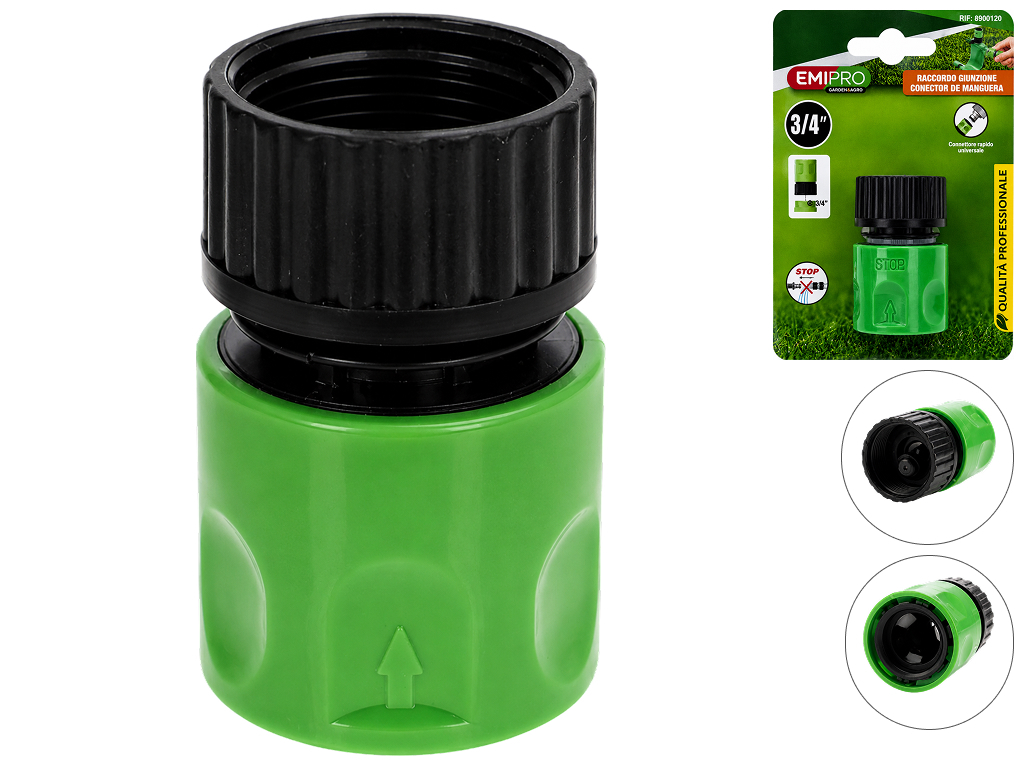 Коннектор для садового шланга Emipro 3/4" с аквастопом