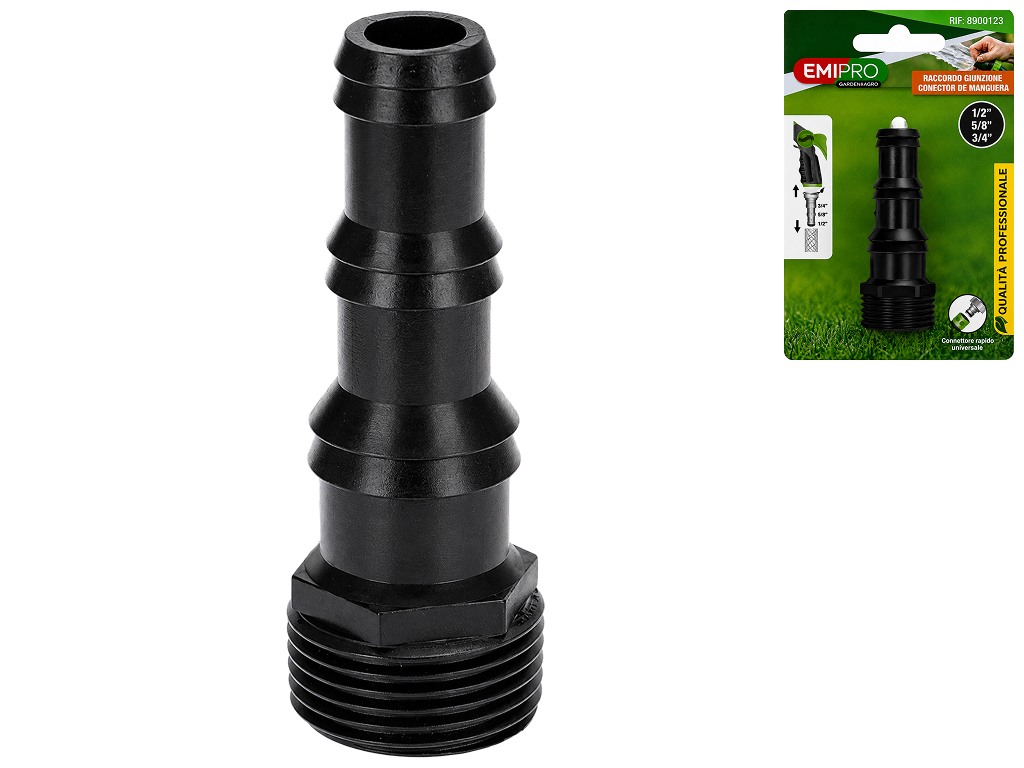 Штуцер для садового шланга Emipro 1/2"-5/8"-3/4" с наружной резьбой