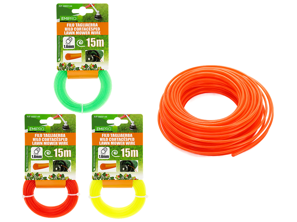 Леска для триммера Emipro, 1,6 мм × 15 м, круглая, 3 цвета (цена за 1шт)