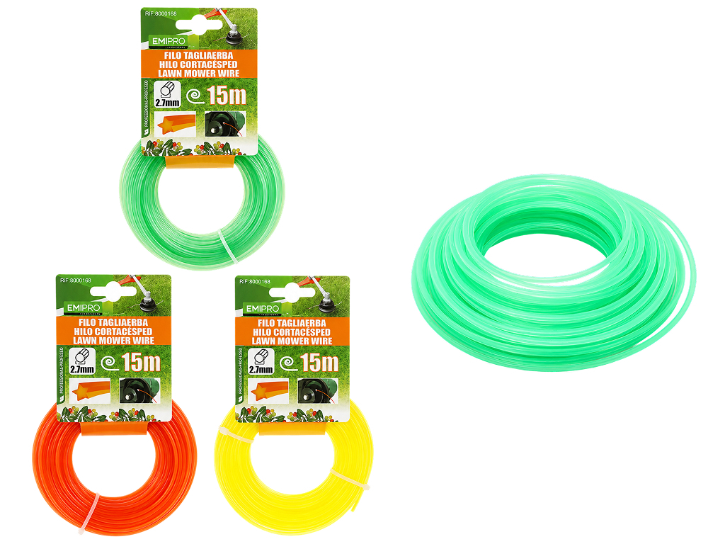 Ліска для тримера Emipro, 2,7 мм × 15 м, зірка,  3 кольори (ціна за 1шт)