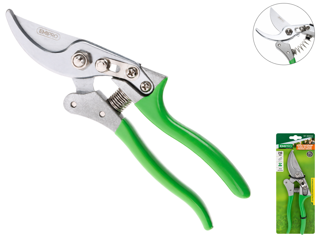 Секатор садовый EmiPro, сталь SK5, алюминий, 21см, цвет зеленый