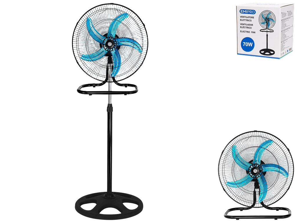 Вентилятор для підлоги EmiPro, пластик, залізо, алюміній, 50×130см, 70W, колір чорний