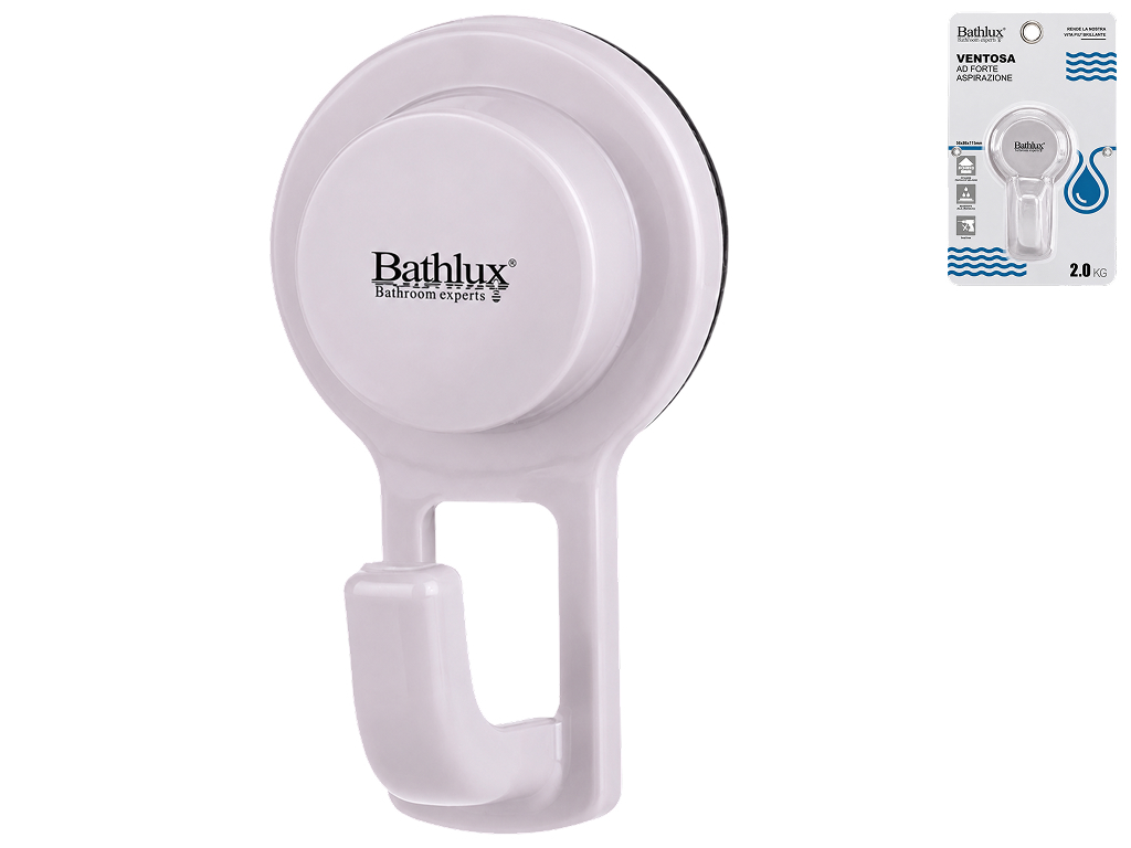 Гачок Bathlux на присосці, ABS пластик, 11.5x4.8 см, колір світло-сірий