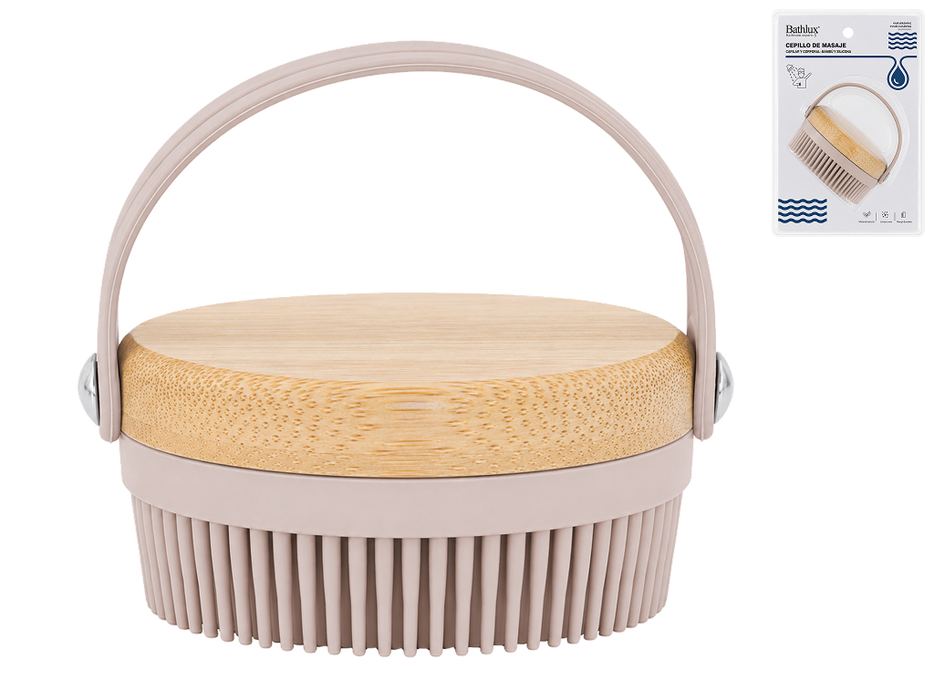Щітка масажна Bathlux для миття голови та тіла, силіконова, 9×7,8 см, бежева