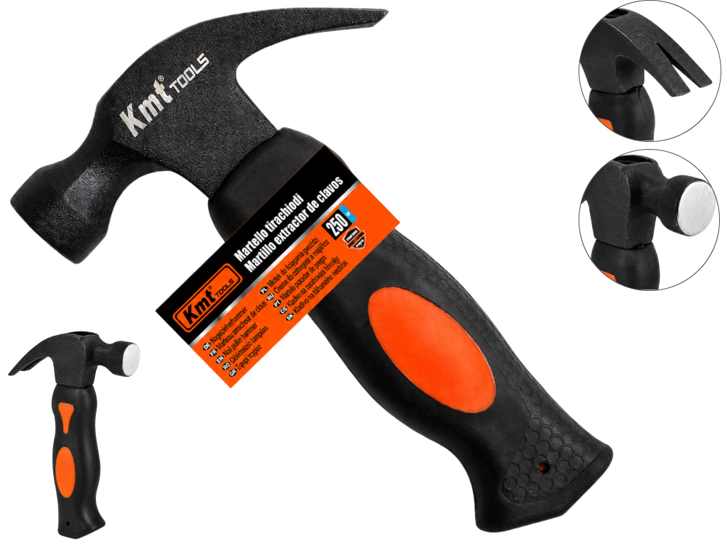 Мини молоток-гвоздодер Kmt Tools, 250 г, прорезиненная рукоятка