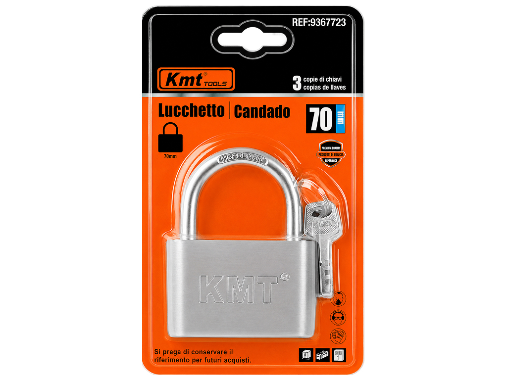 Замок навесной Kmt Tools 70 мм, стальной, 3 ключа