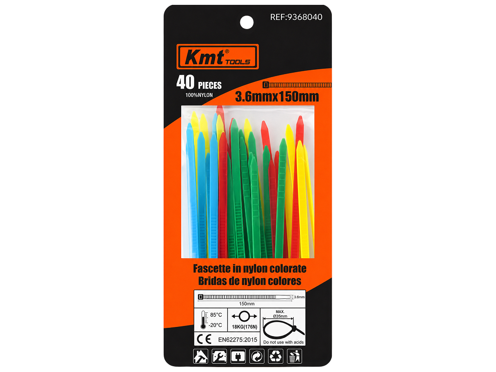 Стяжки нейлоновые Kmt Tools цветные 3,6×150 мм, 40 шт