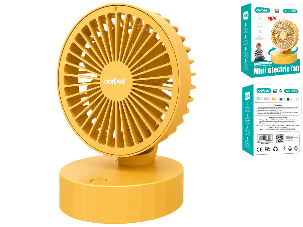 Вентилятор мини Aerbes, пластик, USB, 6 цветов (цена за 1шт)