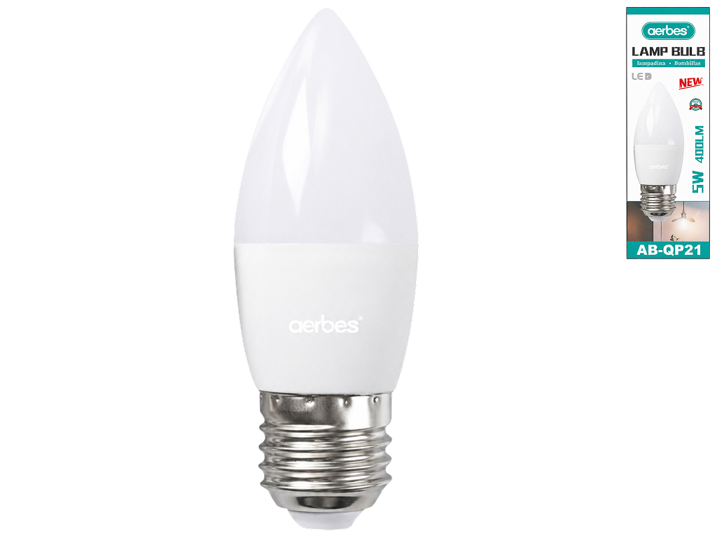 Лампа светодиодная свеча Aerbes, E27, 5Вт, 400Lm, холодный свет