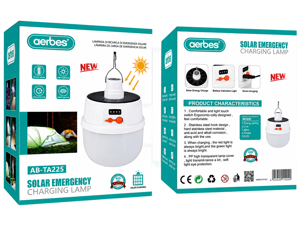 Кемпинговая лампа Aerbes, на солнечной батарее, с индикатором заряда