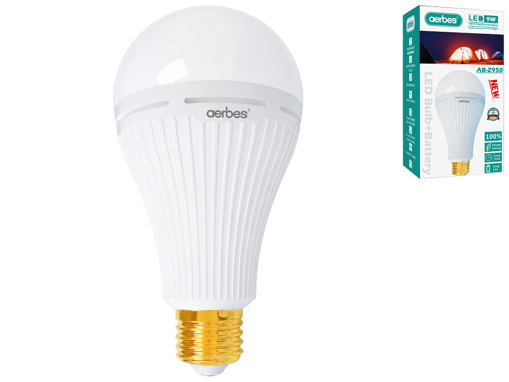 Лампа светодиодная аккумуляторная Aerbes, E27, 9Вт, 220V, белый свет