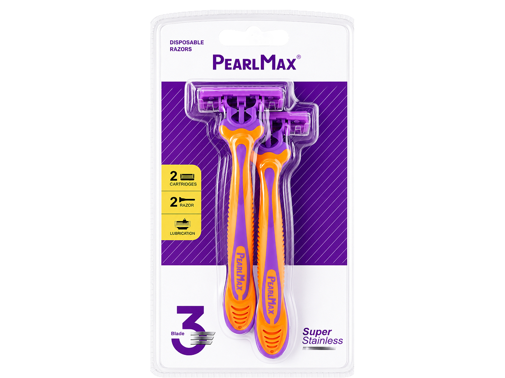 Бритвы одноразовые женские PearlMax Super Stainless с 3 лезвиями, 2 шт