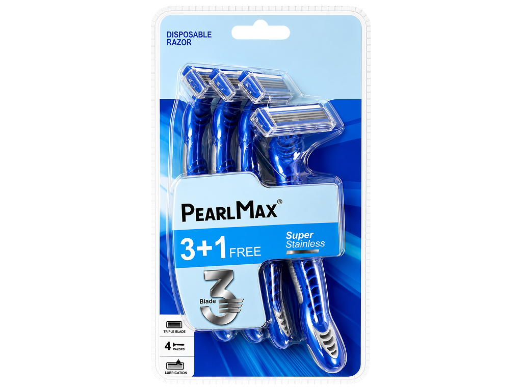 Бритвы одноразовые мужские PearlMax Super Stainless, 3 лезвия, 4шт