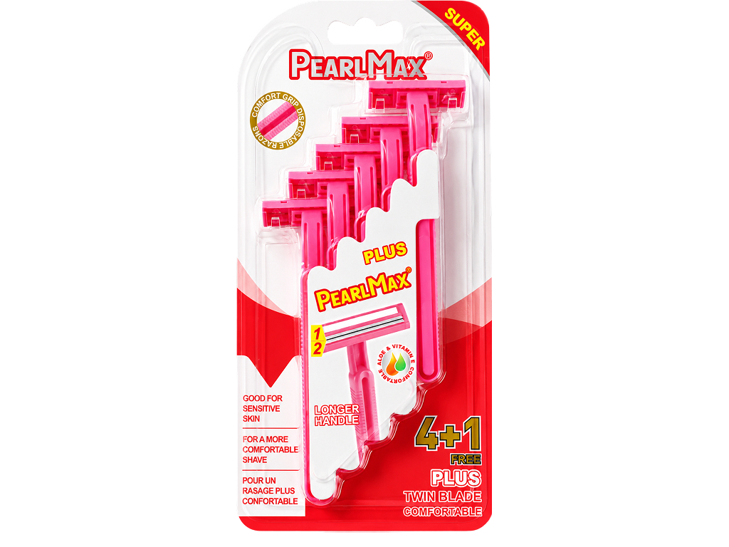 Бритвы одноразовые женские PearlMax Plus Twin Blade с удлиненной ручкой, 5 шт