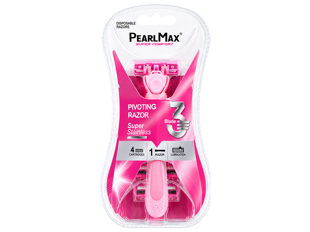 Бритвенный станок женский PearlMax Super Comfort с 3 лезвиями, 4 сменные кассеты
