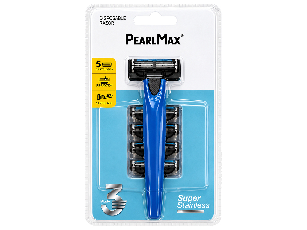 Бритвенный станок мужской PearlMax Nanoblade с 3 лезвиями, 5 сменных касет
