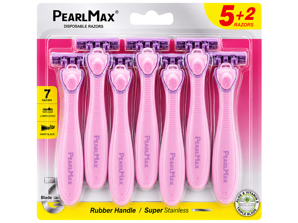 Бритвы одноразовые женские PearlMax Rubber Handle с Nanoblade, 3 лезвия, 7 шт
