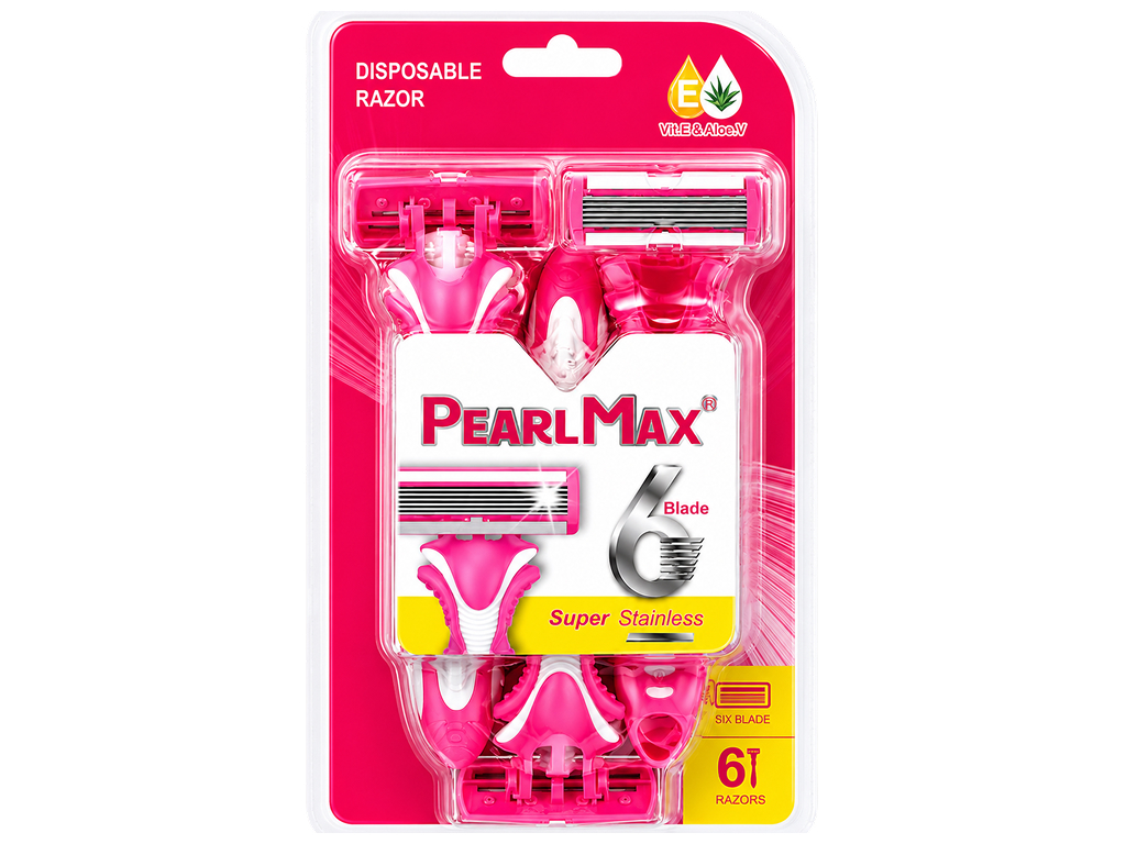Бритвы одноразовые PearlMax с 6 лезвиями и увлажняющей полоской, 6 шт