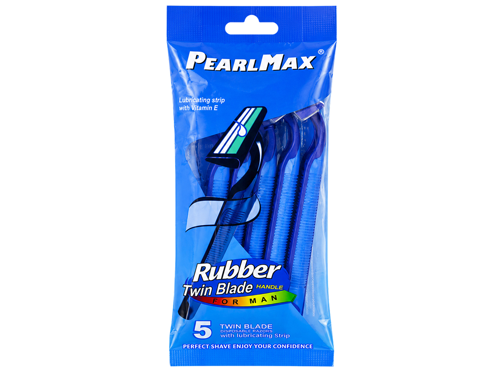 Бритвы одноразовые мужские PearlMax Rubber Handle с витамином E, 2 лезвия, 5 шт