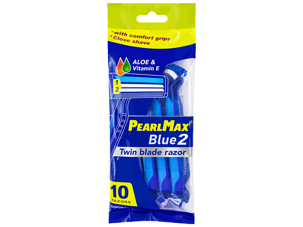 Бритви одноразові чоловічі PearlMax Blue 2 з алое та вітаміном Е, 2 леза, 10 шт