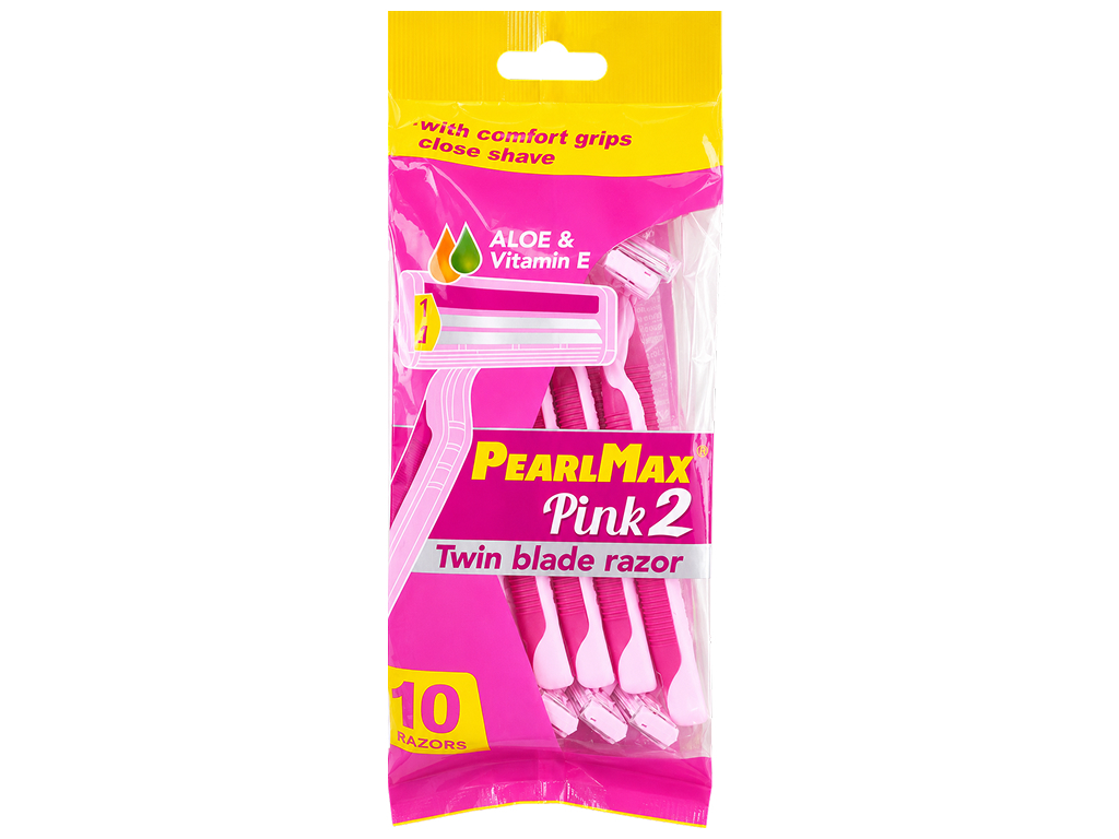 Бритвы одноразовые женские PearlMax Pink с алоэ и витамином E, 10 шт, 2 лезвия