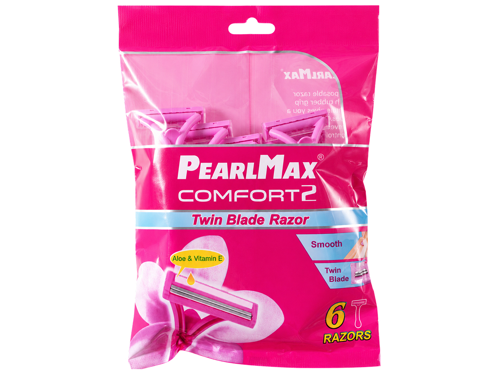Бритвы одноразовые женские PearlMax Comfort 2 с алоэ и витамином E, 6 шт