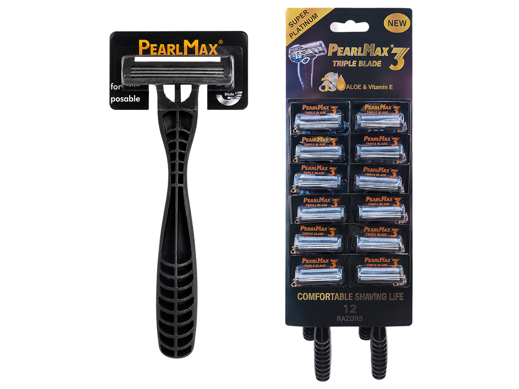 Бритва одноразовая мужская PearlMax Triple Blade с алоэ и витамином E, 3 лезвия (цена за 1 шт)