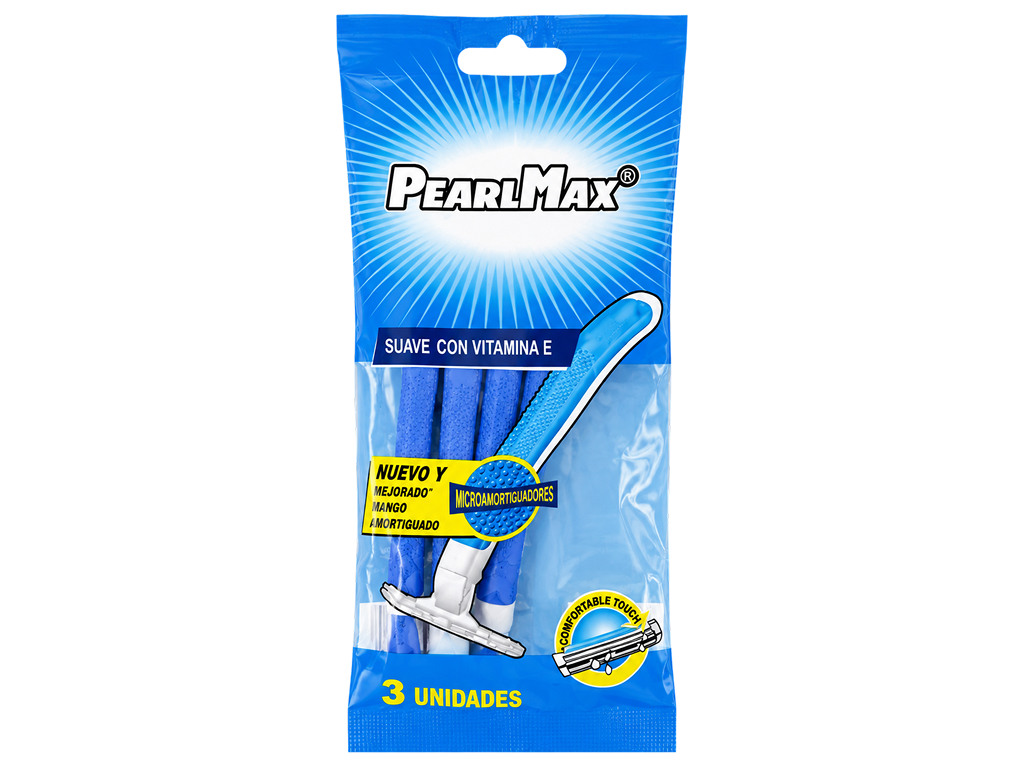Бритвы одноразовые мужские PearlMax с витамином E и рельефной ручкой, 3 шт