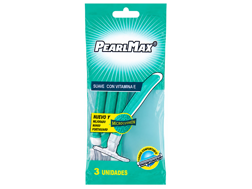 Бритвы одноразовые мужские PearlMax с витамином E и ручкой Microcushion, 2 лезвия, 3 шт