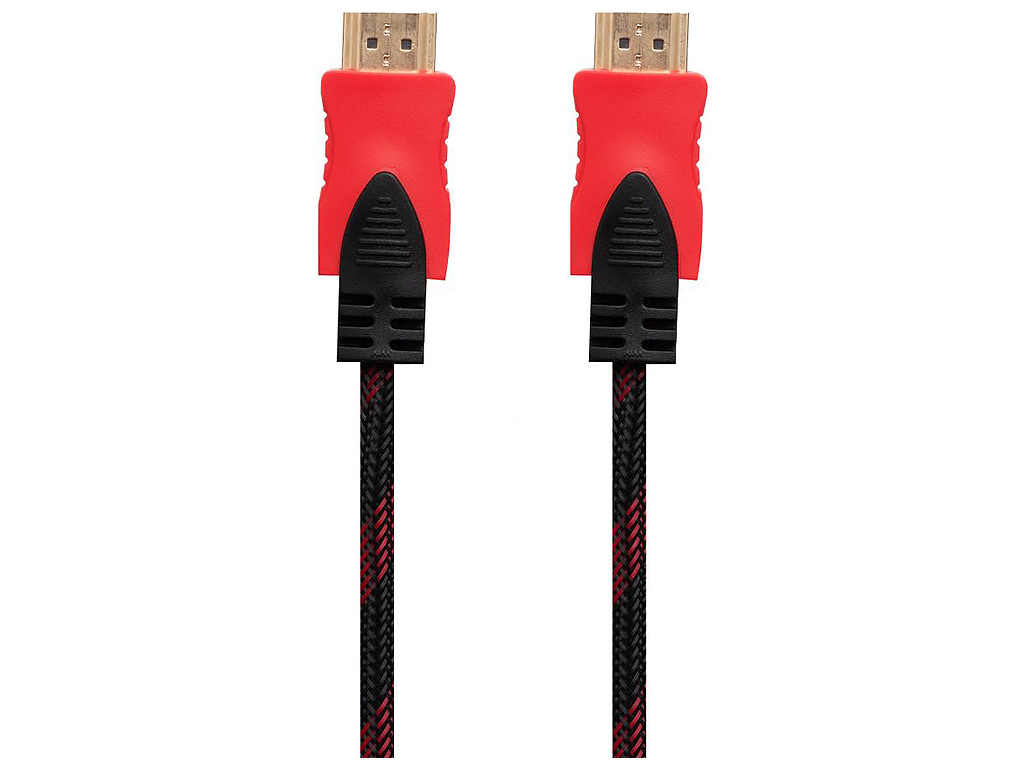 Кабель HDMI- HDMI 1.4V 3m (Тканевый провод), Чёрно-Красный