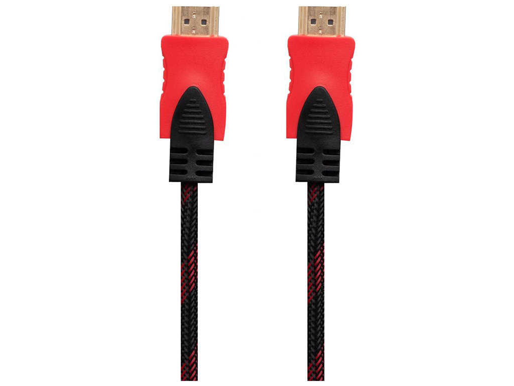 Кабель HDMI- HDMI 1.4V 5m (Тканинний провід), Чорно-Червоний