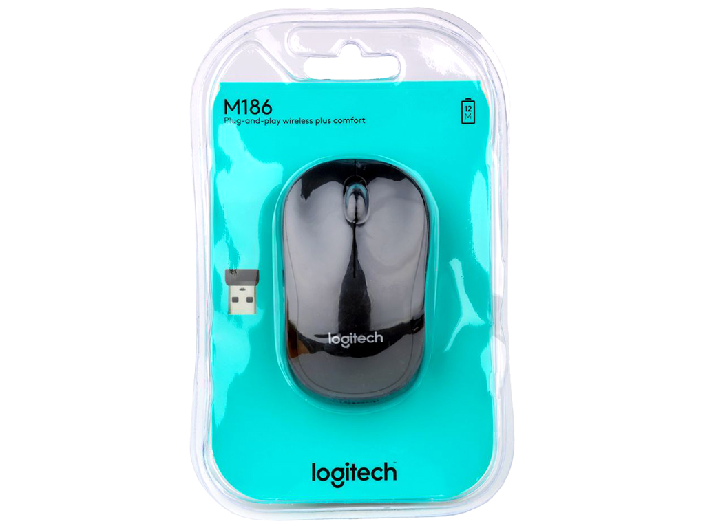 Беспроводная Мышь Logitech M186, цвет Черный-синий