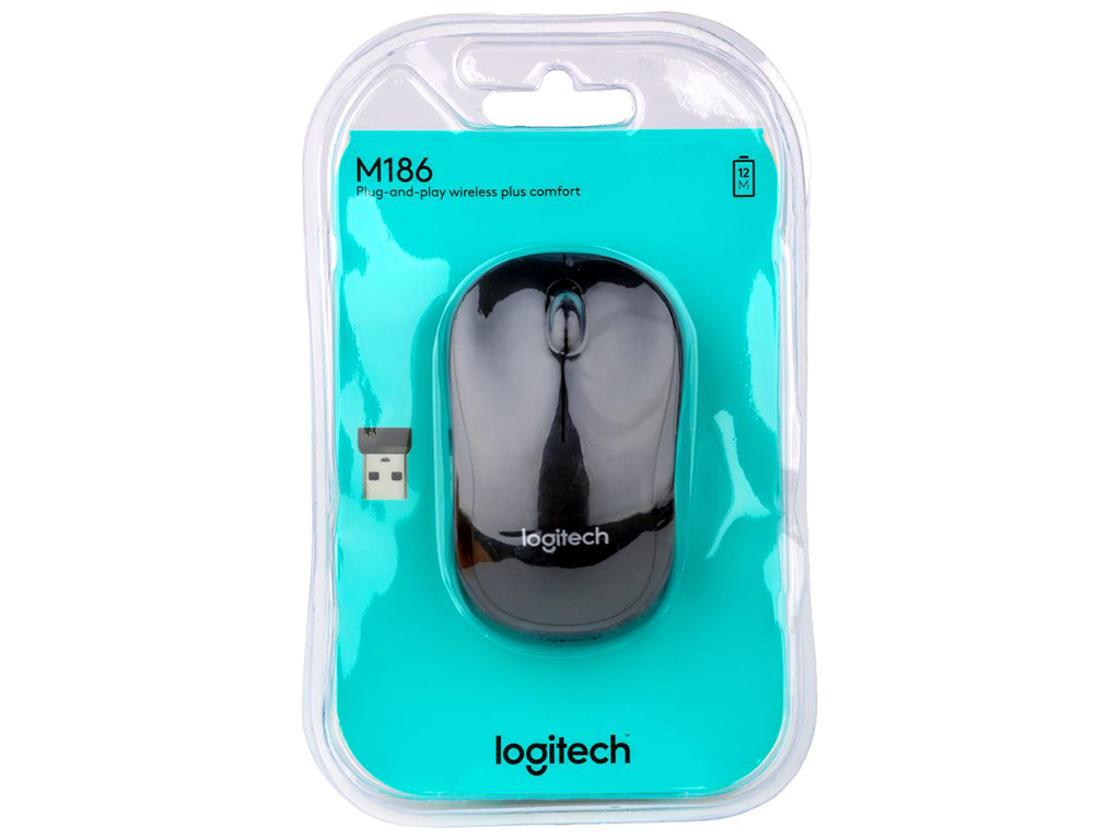 Беспроводная Мышь Logitech M186, Black