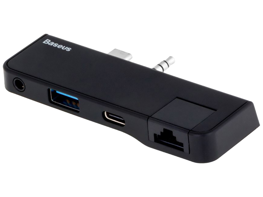 Хаб Baseus USB 3.0 /Type-C/RJ45/AUX CAHUB-FG, черный, мятая упаковка