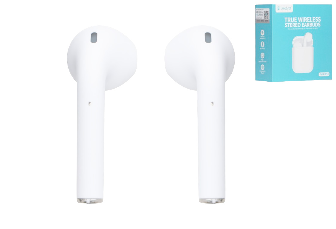 Bluetooth стерео гарнітура Celebrat TWS‑W10, bluetooth 5.0, кейс 300mAh, колір білий (м'ята упаковка