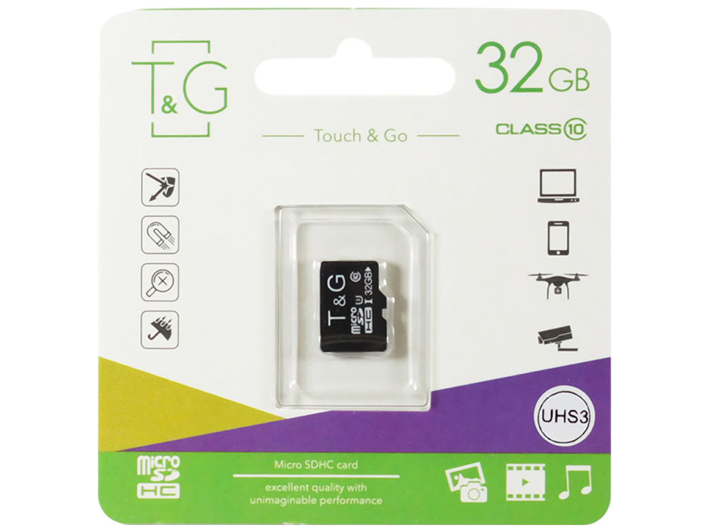 Карта Пам'яті  T&G MicroSDHC 32gb UHS-1 10 Class Колір Чорний