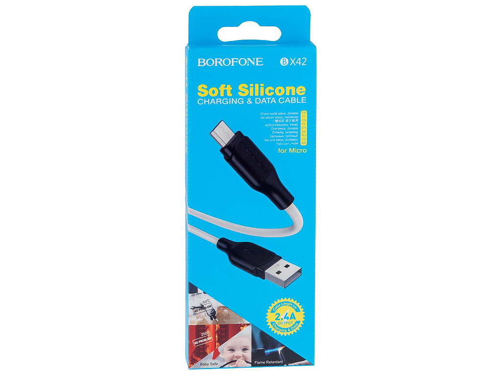 Кабель USB Borofone BX42 Silicone Micro М'ята упаковка, Бiлий