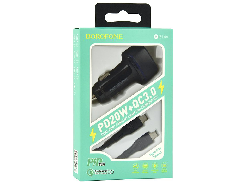 Автомобільний Зарядний Пристрій Borofone BZ14A PD20W+QC3.0 Type-C to Type-C 3A М'ята упаковка Колір 