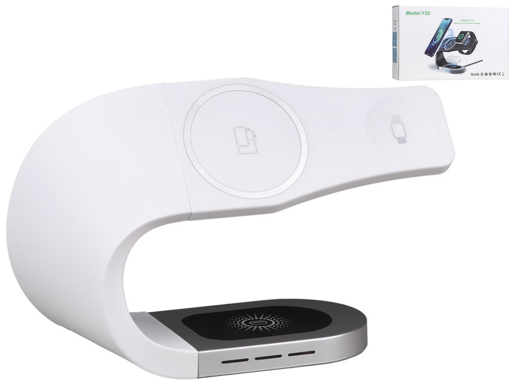 Бездротовий Зарядний Пристрій з MagSafe Y35 3in1 3.0A 15W, бiлий