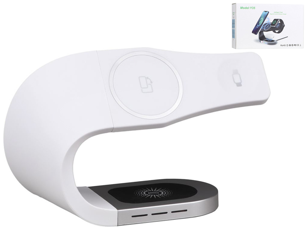 Беспроводное Зарядное Устройство с MagSafe Y35 3in1 3.0A 15W, белое, мятая упаковка