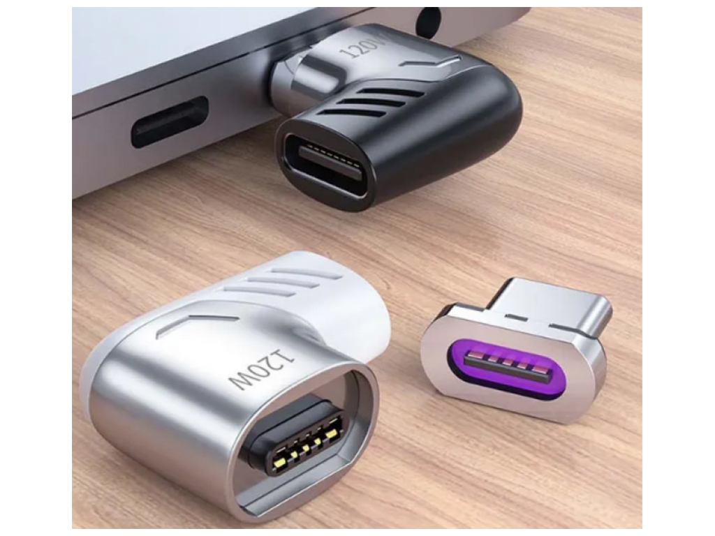 Адаптер Magnetic Type-C 120W угловой 90 градусов Цвет Черный