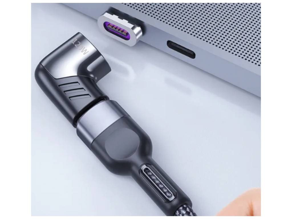 Адаптер Magnetic Type-C 120W угловой 90 градусов Цвет Черный